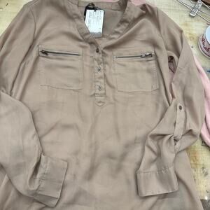 bebe Beige Blouse with Zipper Accents